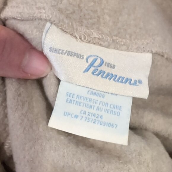 Vintage Penmans Fleece Poncho Sweater Fringe Winter Khaki Beige Womens One Size - Picture 8 of 12